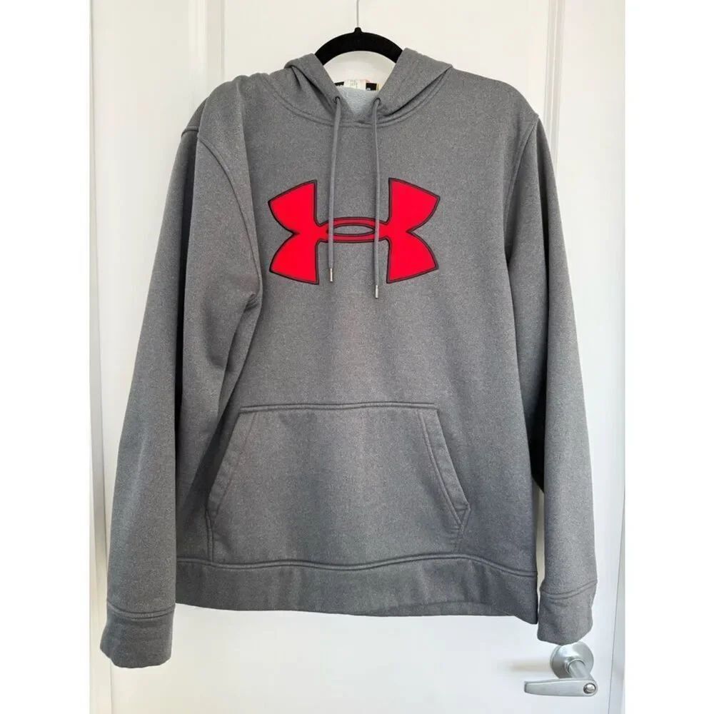 UNDER ARMOUR | Grey Hoodie with Red Logo - Size Large